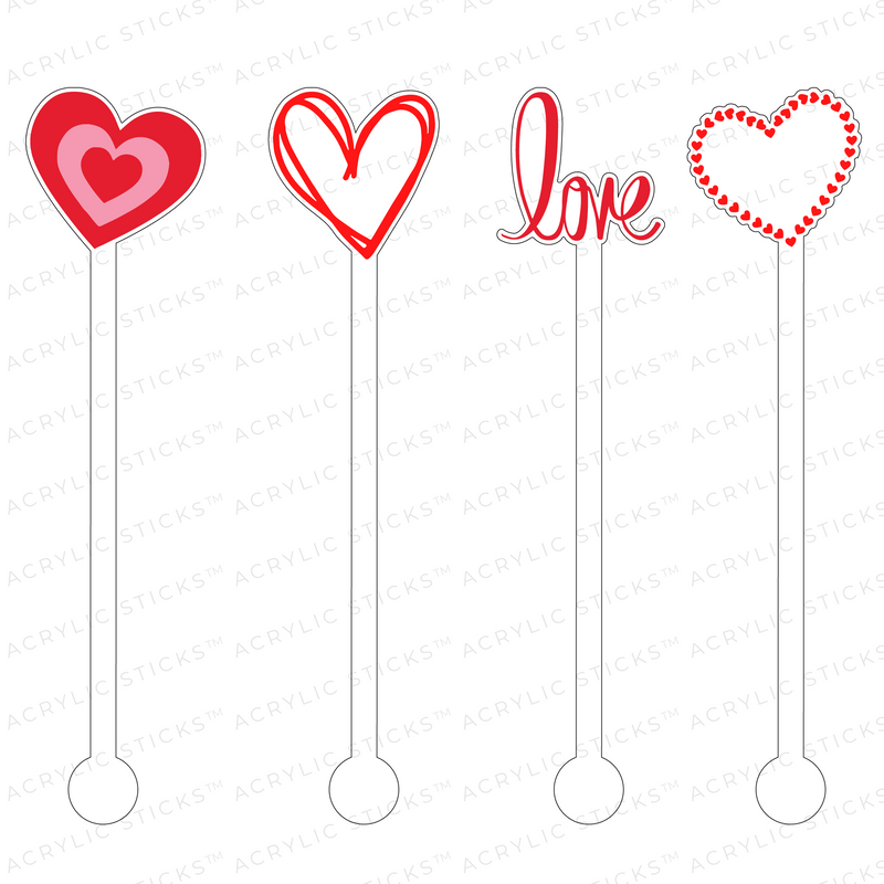 LOVE & HEARTS ACRYLIC STIR STICKS COMBO