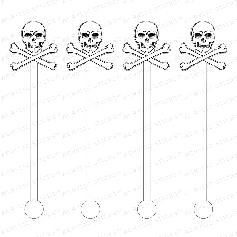SKULL & CROSSBONES OUTLINE ACRYLIC STIR STICKS