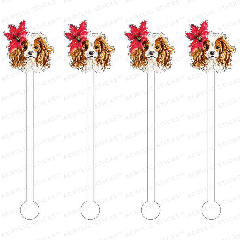 KING CHARLES CAVALIER POINSETTIA PROFILE ACRYLIC STIR STICKS