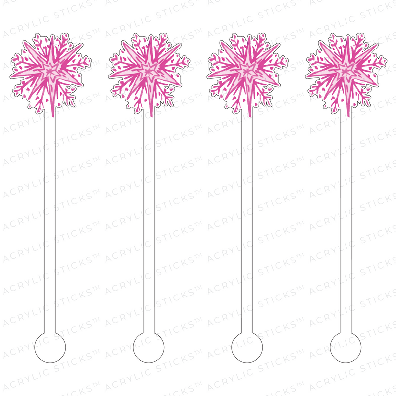 SPARKLE SNOWFLAKE PINK ACRYLIC STIR STICKS