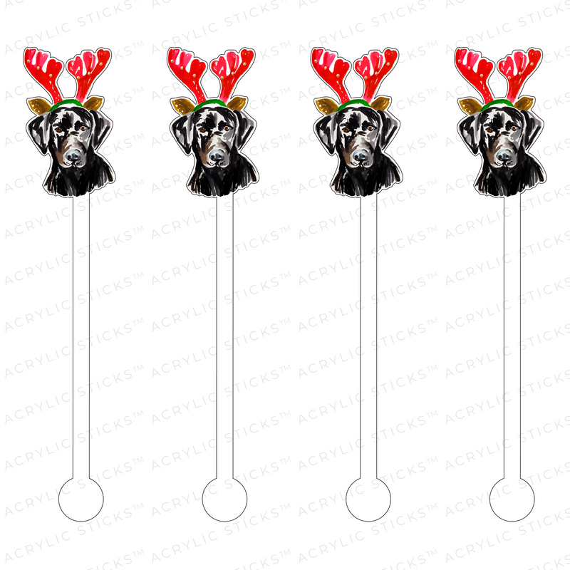 BLACK LAB REINDEER ACRYLIC STIR STICKS