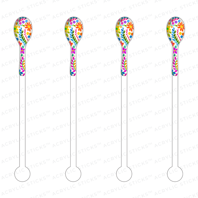 MEXICAN FLOWERS MARACA ACRYLIC STIR STICKS