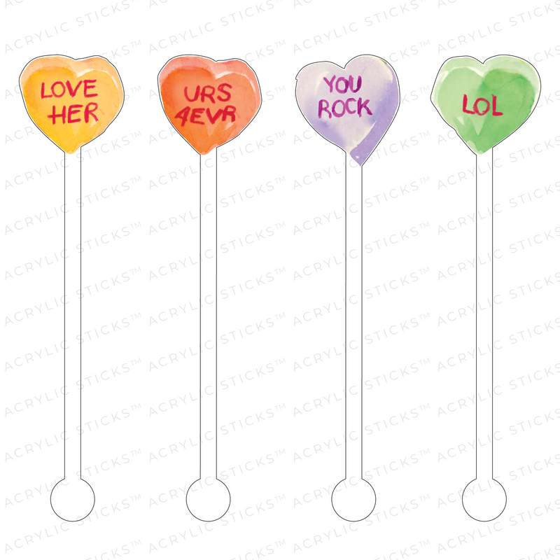 LOVE HER CANDY HEART ACRYLIC STIR STICKS COMBO