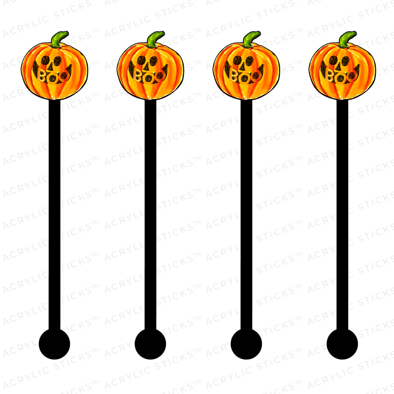 BOO! JACK O' LANTERN ON BLACK ACRYLIC STIR STICKS