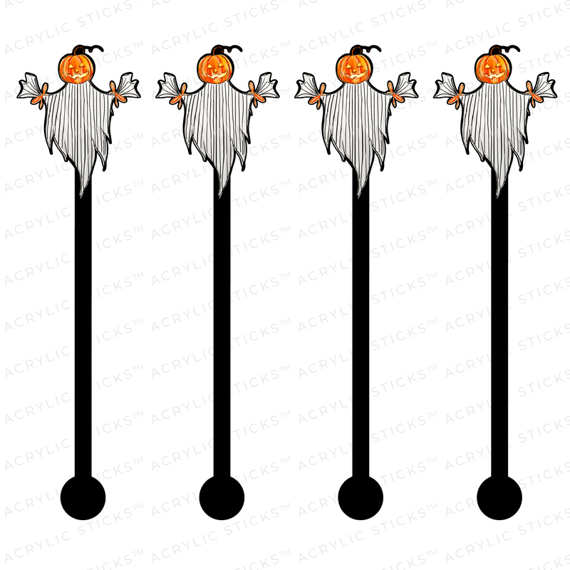 BOO! JACK O' LANTERN GHOST ON BLACK ACRYLIC STIR STICKS