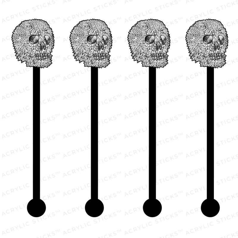 CRYSTAL STUDDED SKULL ON BLACK ACRYLIC STIR STICKS
