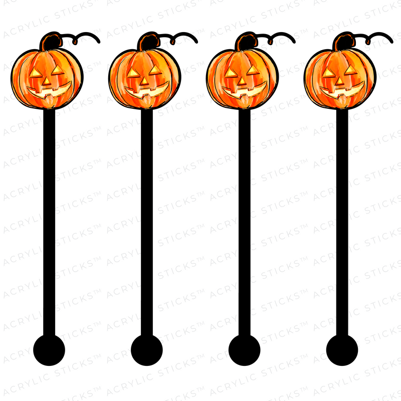 HAPPY FACE JACK O' LANTERN ON BLACK ACRYLIC STIR STICKS