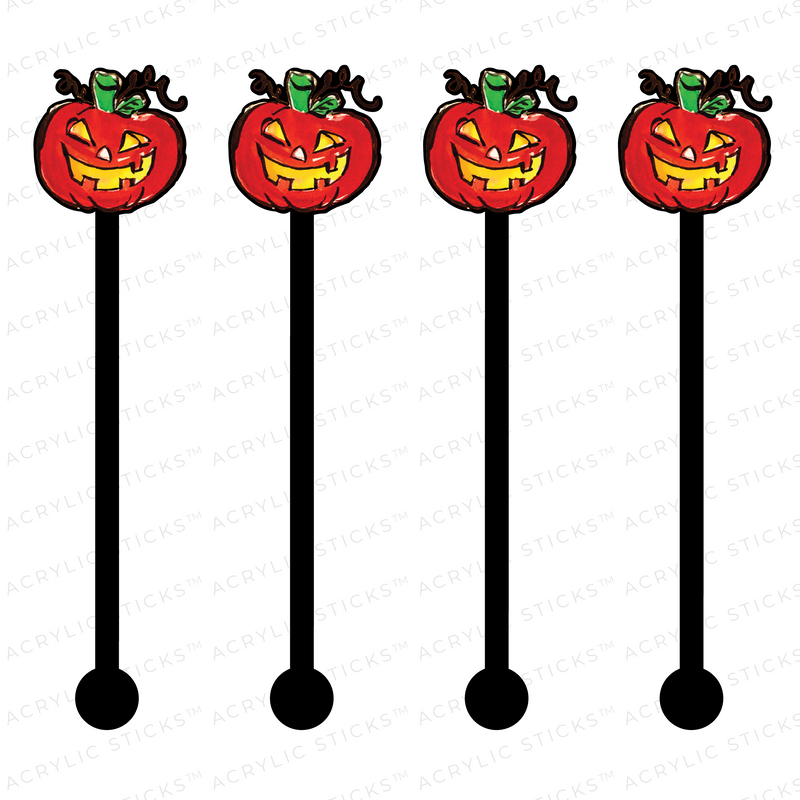JOHNNY JACK O' LANTERN ON BLACK ACRYLIC STIR STICKS