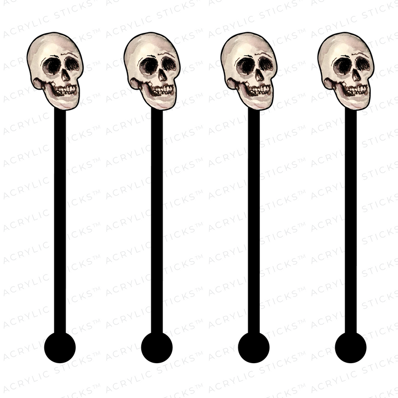 MINI SKULL ON BLACK ACRYLIC STIR STICKS