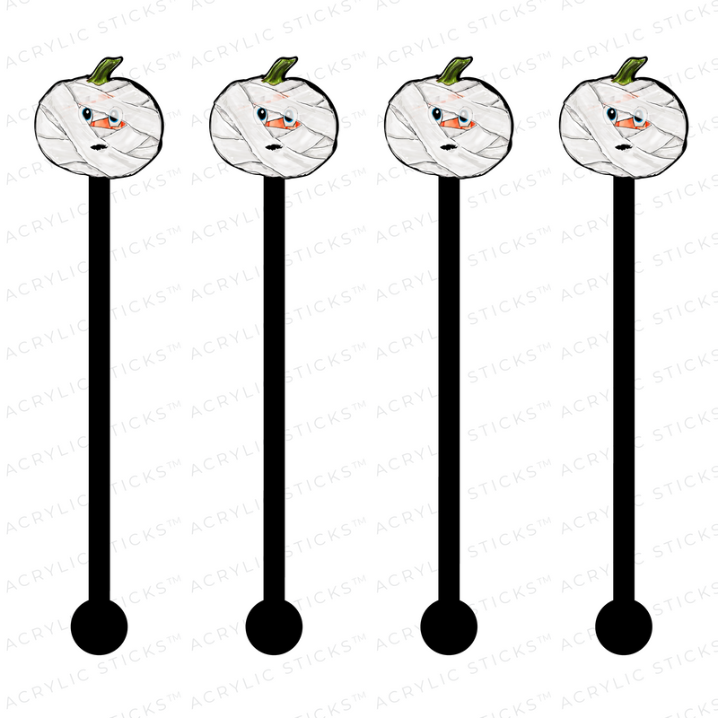 MUMMY PUMPKIN ON BLACK ACRYLIC STIR STICKS