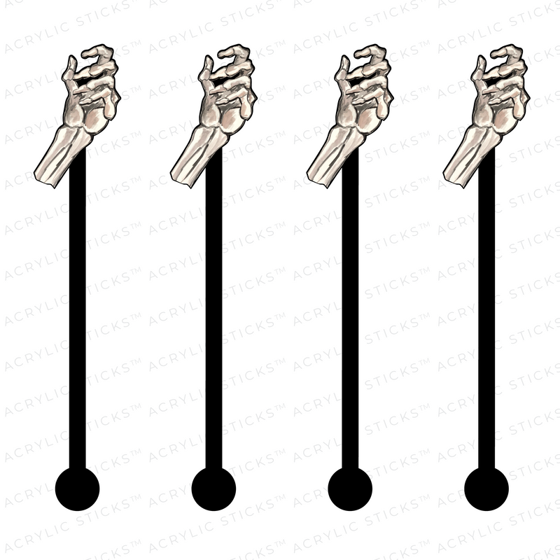 SKELETON HAND ON BLACK ACRYLIC STIR STICKS