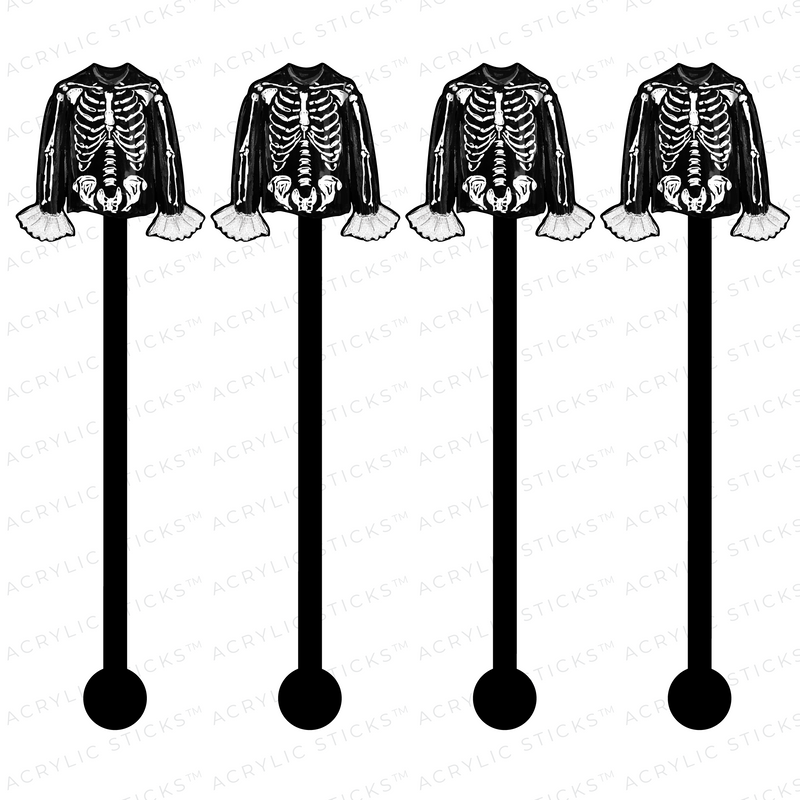 SKELETON SWEATER ON BLACK ACRYLIC STIR STICKS