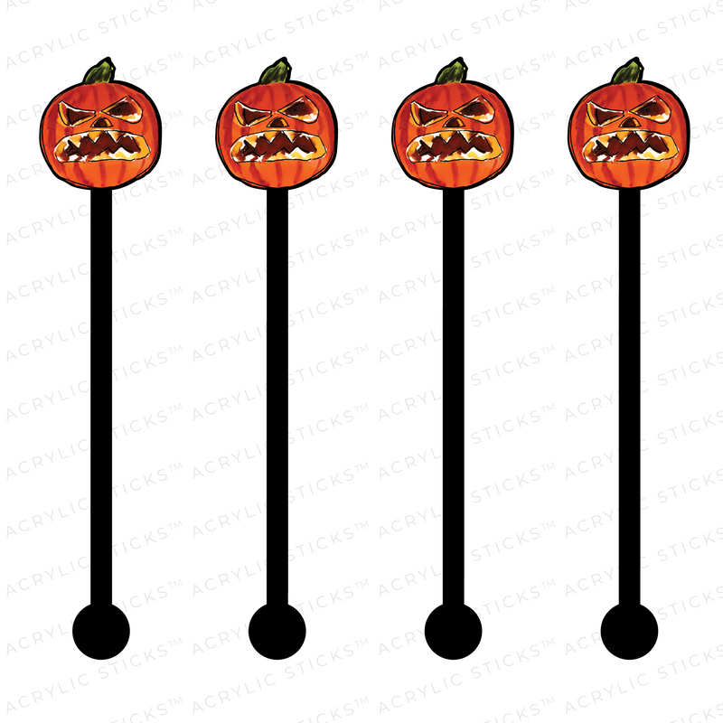SPOOKY JACK O'LANTERN ON BLACK ACRYLIC STIR STICKS