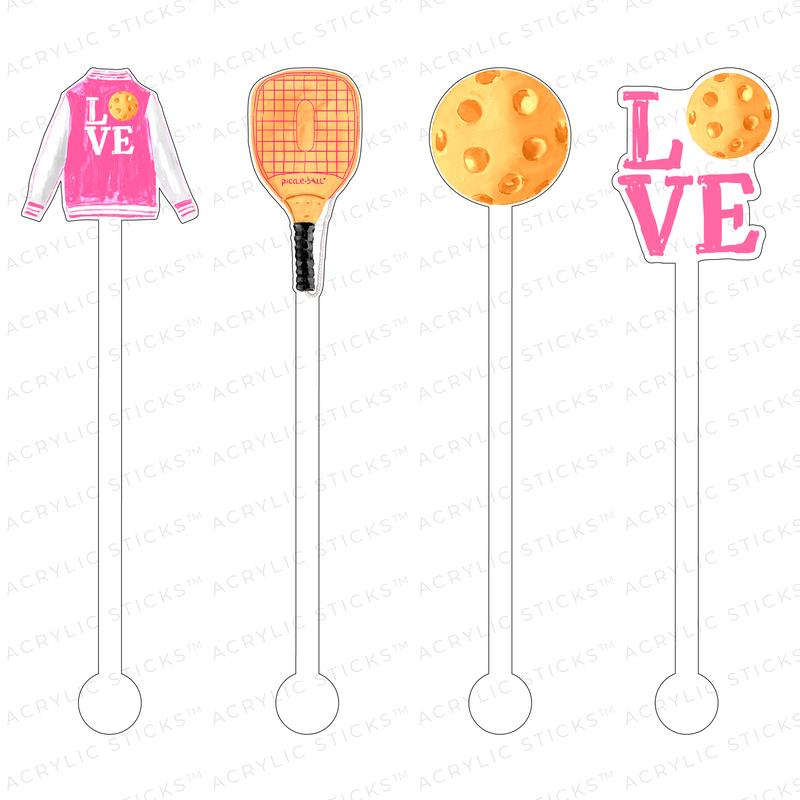 PICKLEBALL ORANGE & HOT PINK ACRYLIC STIR STICKS COMBO