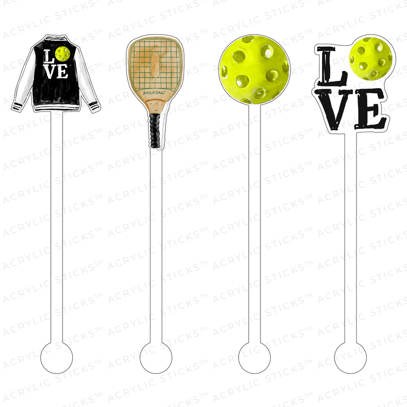 PICKLEBALL BLACK & YELLOW ACRYLIC STIR STICKS COMBO