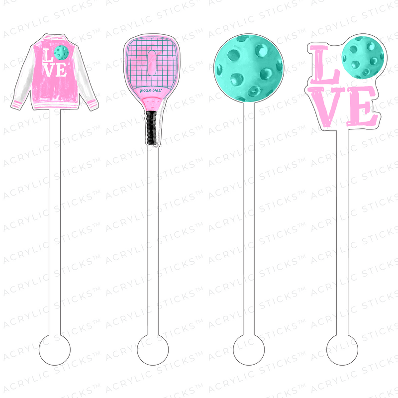 PICKLEBALL SOFT PINK & AQUA ACRYLIC STIR STICKS COMBO
