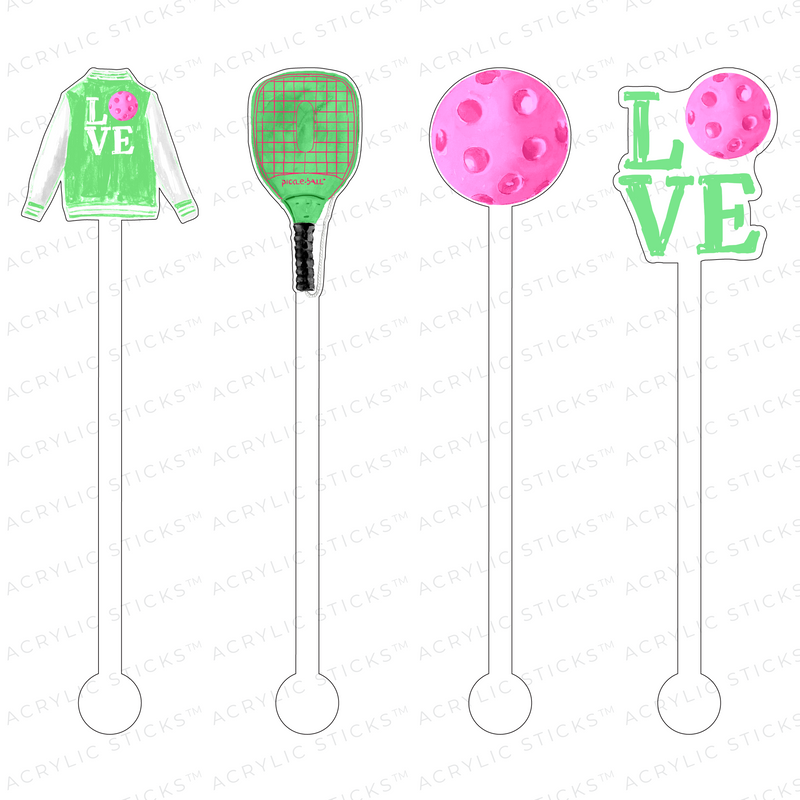 PICKLEBALL HOT PINK & LIME ACRYLIC STIR STICKS COMBO