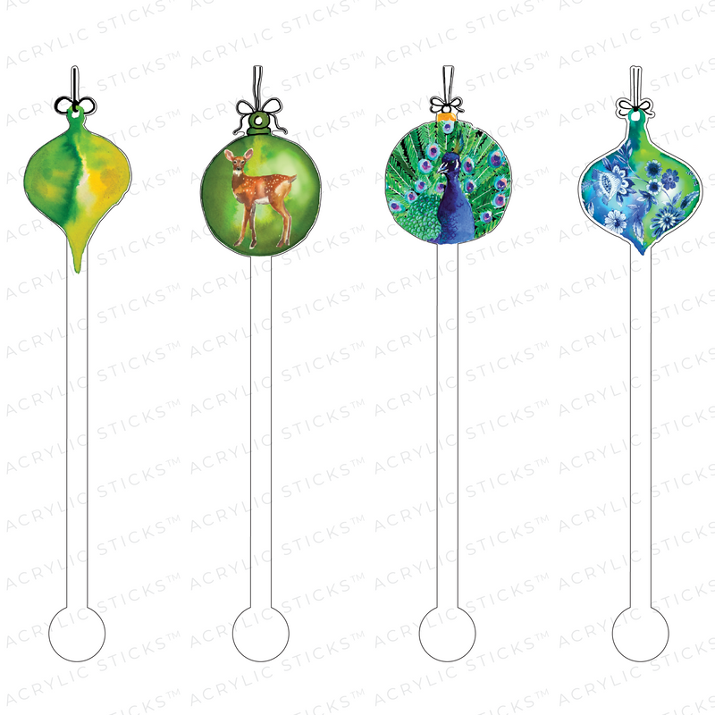 GREEN ORNAMENTS ACRYLIC STIR STICKS COMBO