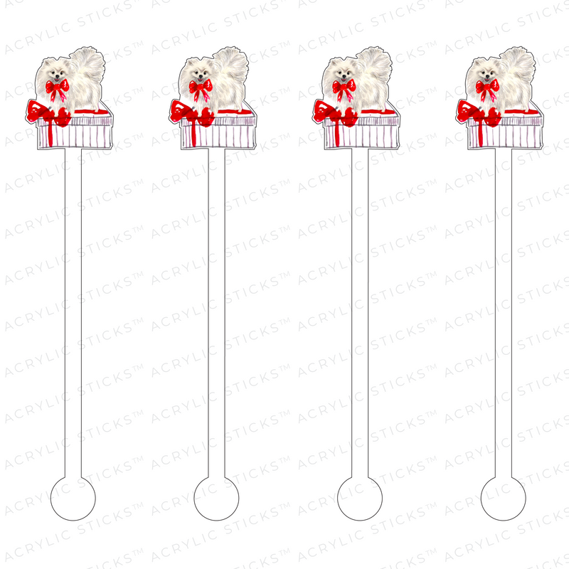 CHRISTMAS WHITE POMERANIAN ACRYLIC STIR STICKS
