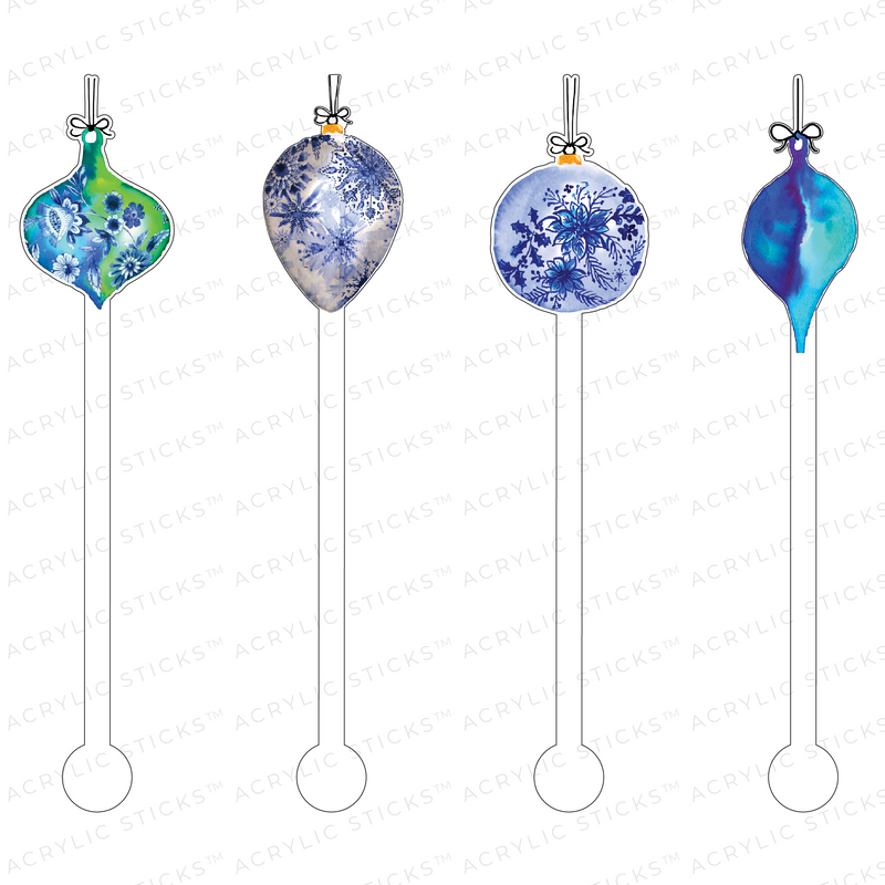 HOLIDAY BLUE ORNAMENTS ACRYLIC STIR STICKS COMBO