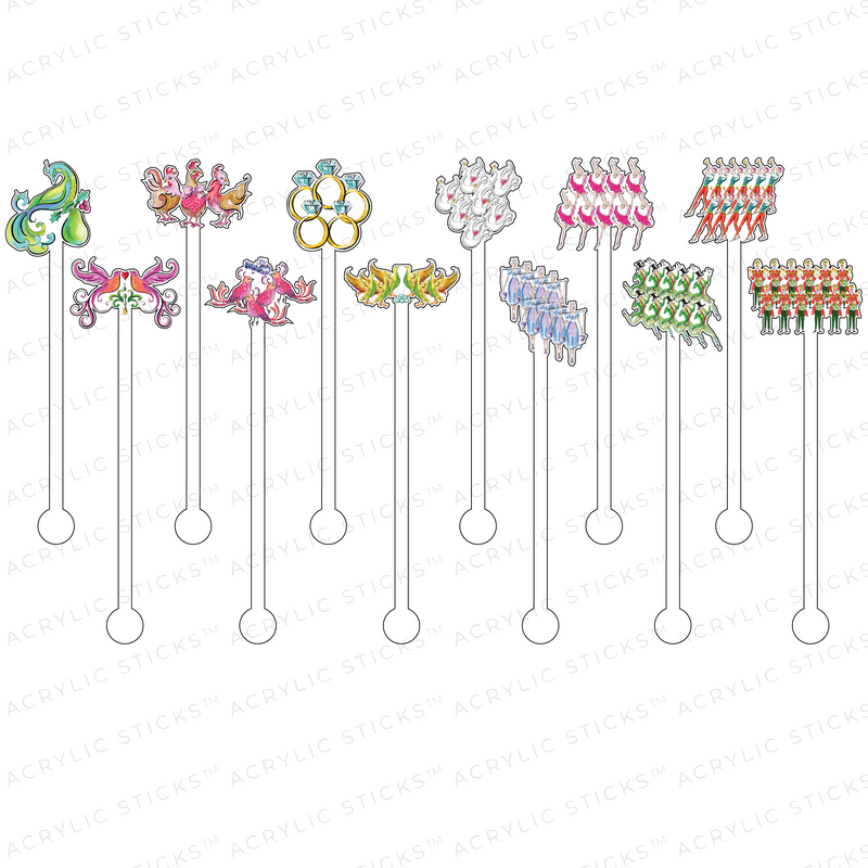 12 DAYS OF CHRISTMAS ACRYLIC STIR STICKS COMBO