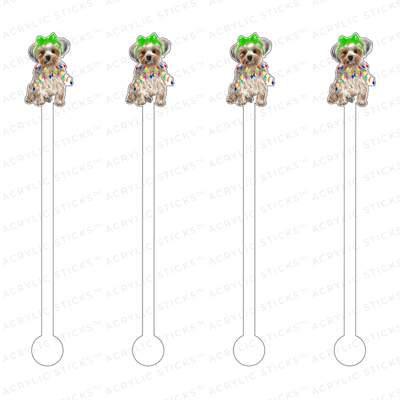 CHRISTMAS SILVER YORKIE ACRYLIC STIR STICKS