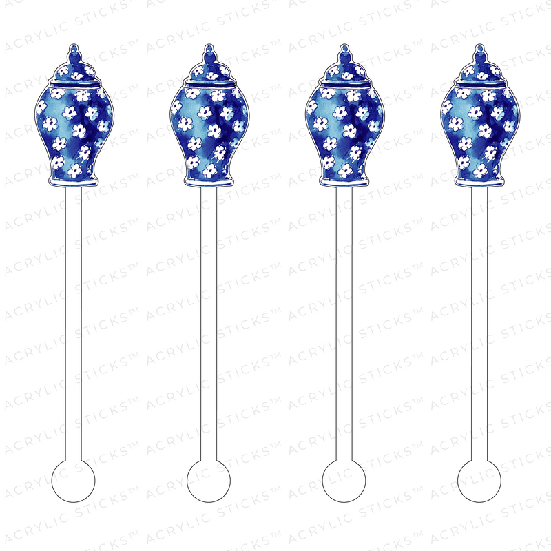 BLUE & WHITE DAISIES GINGER JAR ACRYLIC STIR STICKS