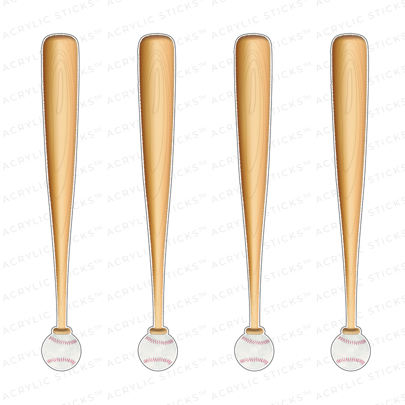 BASEBALL & BAT TOP TO BOTTOM ACRYLIC STIR STICKS