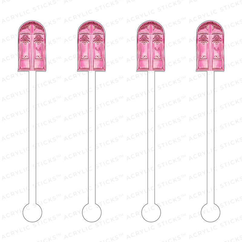 DECORATIVE PINK DOOR ACRYLIC STIR STICKS