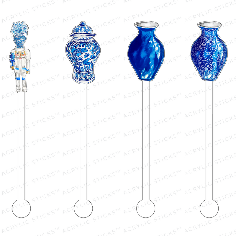 NUTS ABOUT BLUE & WHITE ACRYLIC STIR STICKS COMBO
