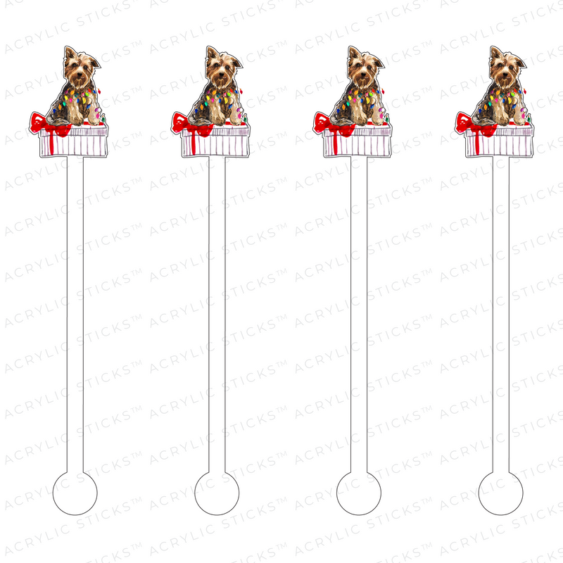 CHRISTMAS PRESSIE YORKIE ACRYLIC STIR STICKS
