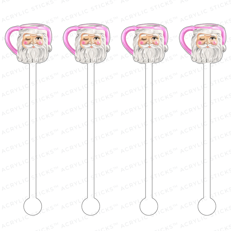 PINK WINKING SANTA MUG ACRYLIC STIR STICKS