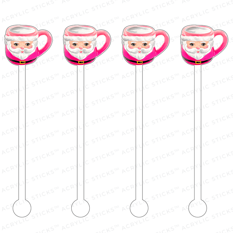 CUTE AS A BUTTON SANTA MUG PINK ACRYLIC STIR STICKS