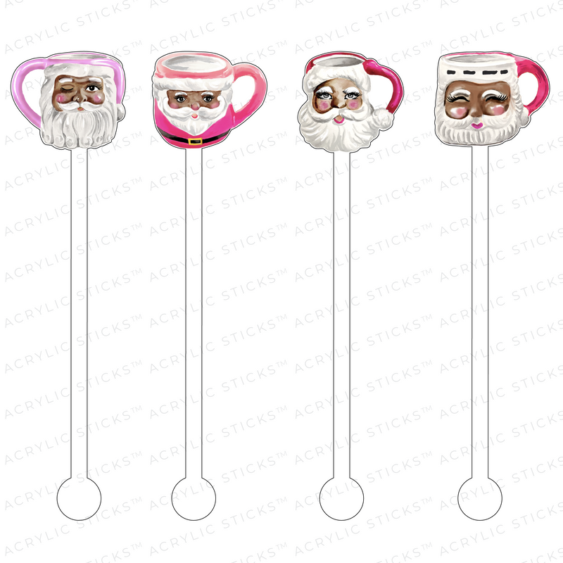 PREPPY PINK SANTA MUGS ACRYLIC STIR STICKS COMBO