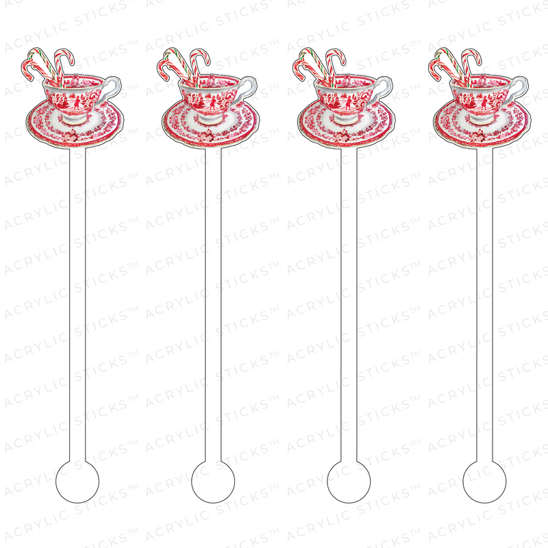 CHRISTMAS TEACUP & CANES ACRYLIC STIR STICKS