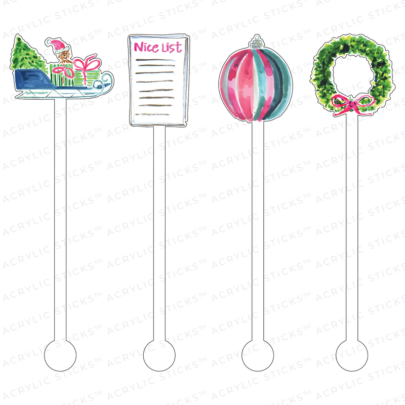 AS X EVELYN HENSON CHRISTMAS 'NICE' LIST ACRYLIC STIR STICKS COMBO
