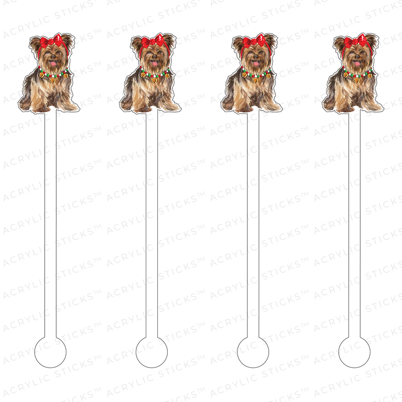 CHRISTMAS YORKIE ACRYLIC STIR STICKS