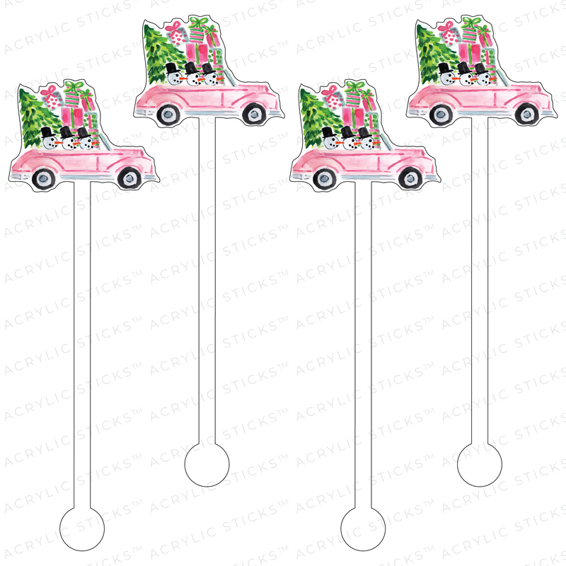 AS X EVELYN HENSON 3 SNOWMEN IN A CAR ACRYLIC STIR STICKS