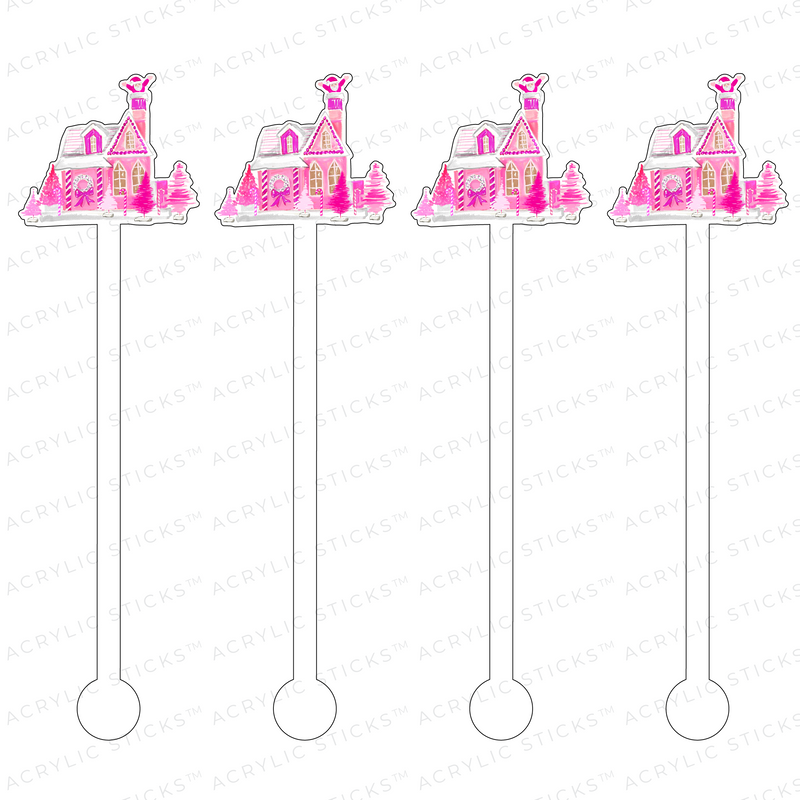 PINK CHRISTMAS GINGERBREAD HOUSE ACRYLIC STIR STICKS