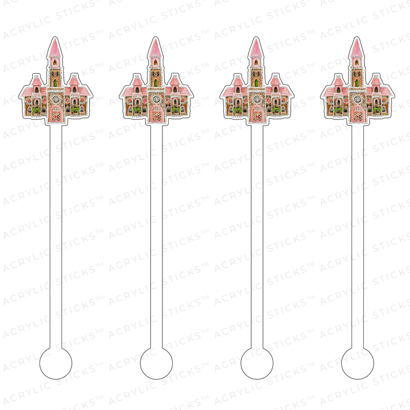 PINK COUTURE GINGERBREAD HOUSE ACRYLIC STIR STICKS