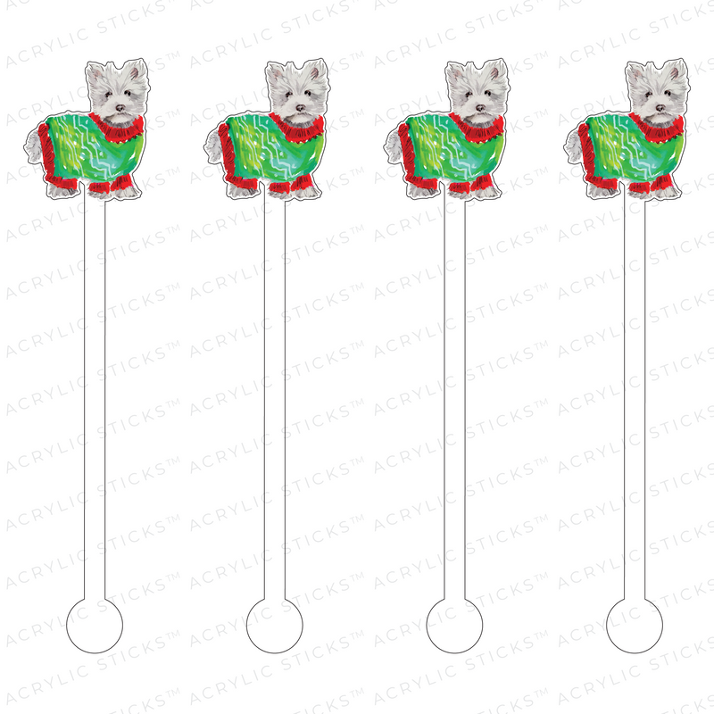 CHRISTMAS MALTESE/SCOTTY ACRYLIC STIR STICKS