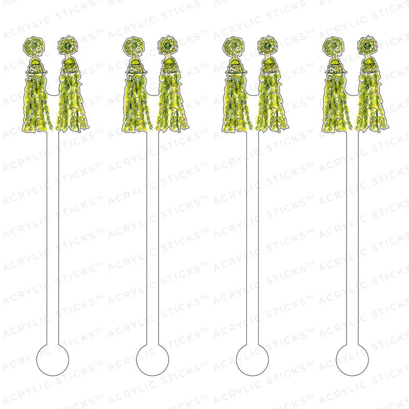 AS X EVELYN HENSON GREEN TASSEL EARRINGS ACRYLIC STIR STICKS
