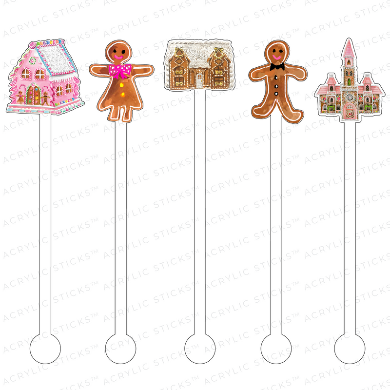 HOLLY JOLLY GINGERBREAD ACRYLIC STIR STICKS COMBO