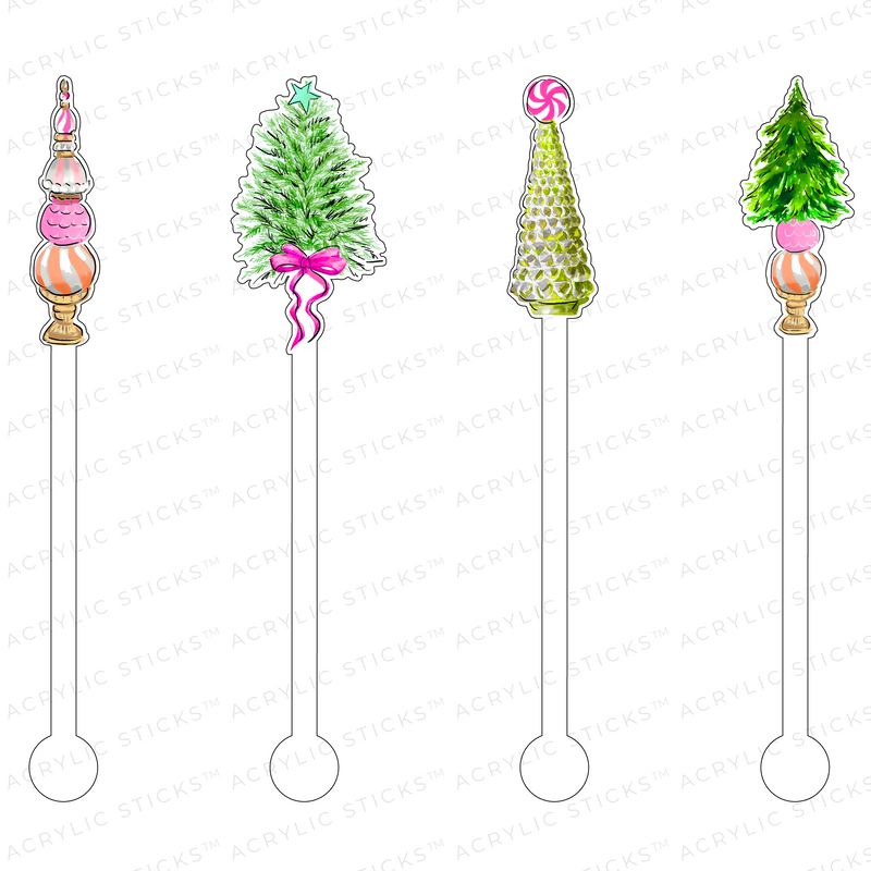 WHIMSICAL CHRISTMAS TREES ACRYLIC STIR STICKS COMBO