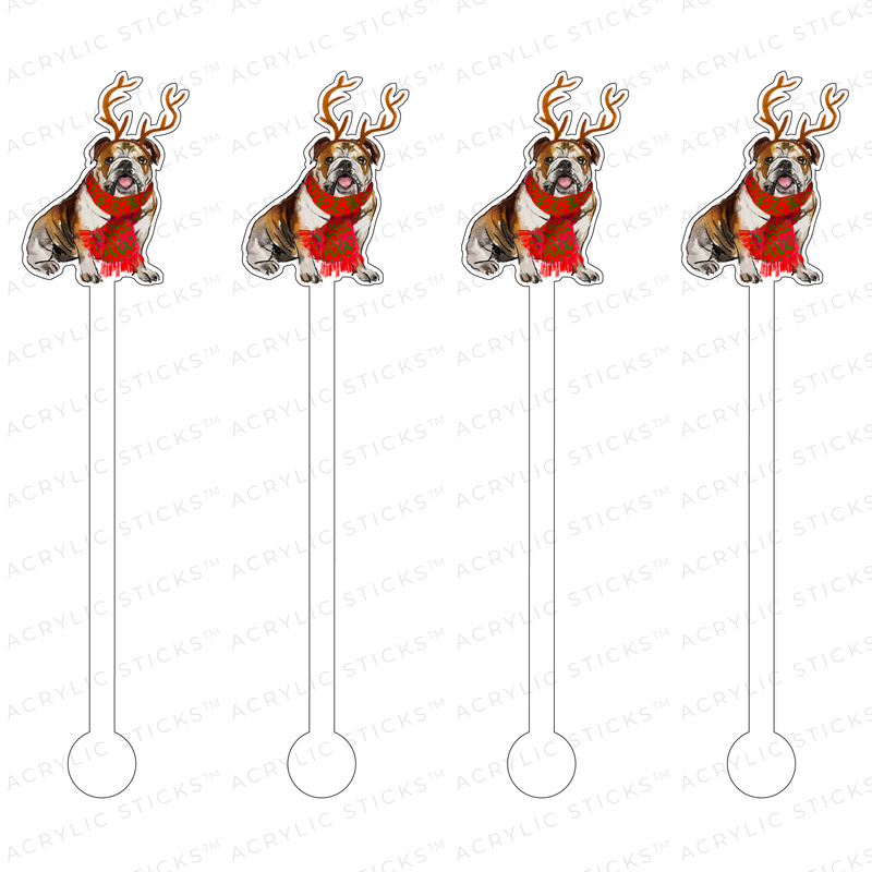 CHRISTMAS ENGLISH BULLDOG ACRYLIC STIR STICKS