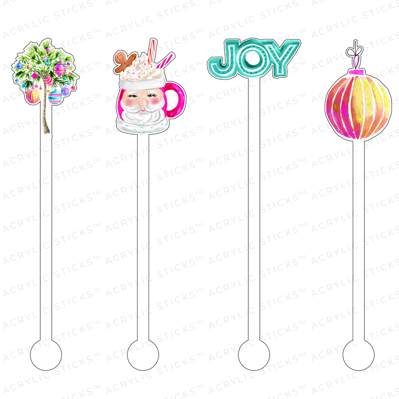 TROPICAL CHRISTMAS JOY ACRYLIC STIR STICKS COMBO