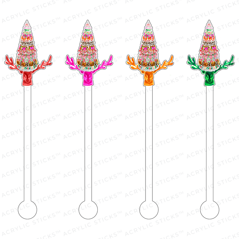 CANDY XMAS DEER MOUNT ACRYLIC STIR STICKS COMBO