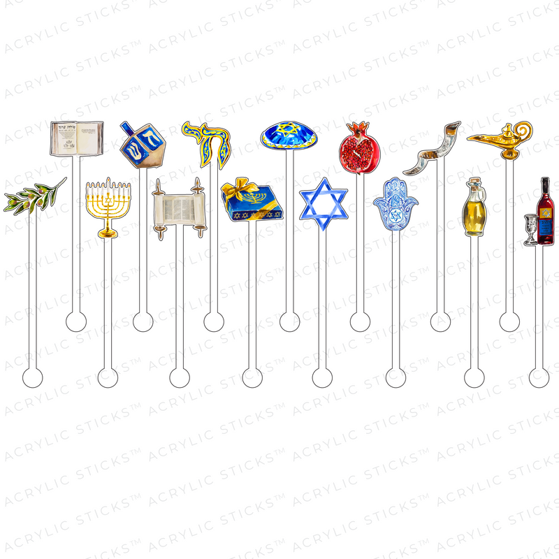 HAPPY HANUKKAH JUMBO ACRYLIC STIR STICKS COMBO*