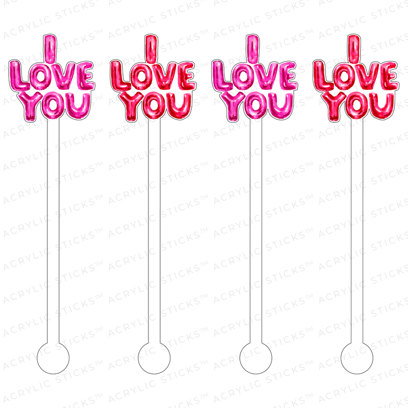 I LOVE YOU V-DAY HELIUM BALLOONS ACRYLIC STIR STICKS COMBO