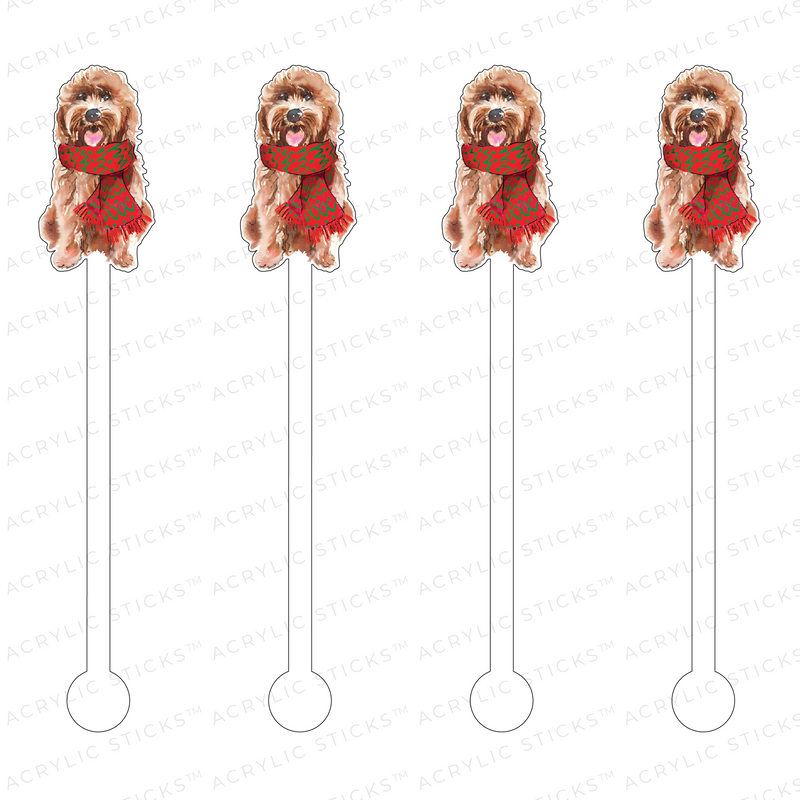CHRISTMAS GOLDENDOODLE ACRYLIC STIR STICKS